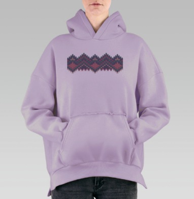 Вязаный принт, Hoodie Oversize Fiolet, утепленная