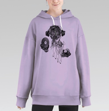 Wired DJ Avatar / Плетёный диджей воплощает звук через винил и кабели, Hoodie Long Oversize Fiolet