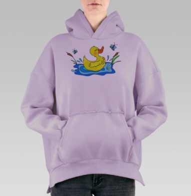 Яркая детская наклейка Уточка в пруду, Hoodie Oversize Fiolet, утепленная