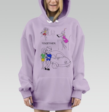 Яркая городская жизнь с персонажами и авто, Hoodie Mjhigh Dig Mel, Fiolet, утепленная