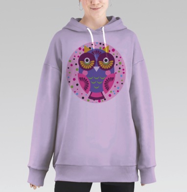 Яркая иллюстрация совы в стиле векторной графики, Hoodie Long Oversize Fiolet