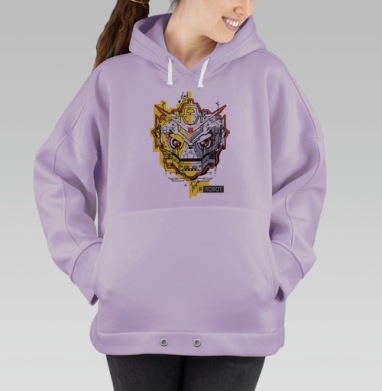 Яркая стилизованная голова робота в киберпанк стиле, Hoodie Oversize Fiolet