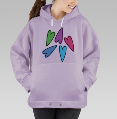 Яркие разноцветные сердца — символ любви и радости, Hoodie Oversize Fiolet