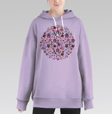 Яркий цветочный орнамент с насыщенными тонами, Hoodie Long Oversize Fiolet
