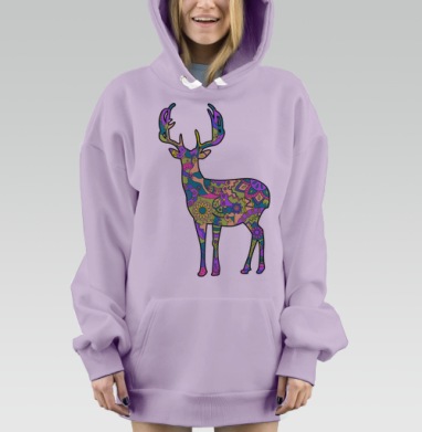 Яркий декоративный олень с узорами, Hoodie Mjhigh Dig Mel, Fiolet, утепленная