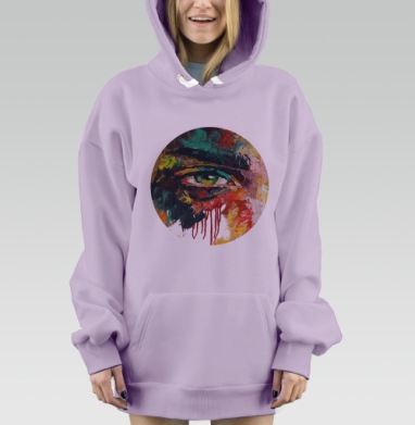 Яркий экспрессивный абстрактный портрет в технике масла, Hoodie Mjhigh Dig Mel, Fiolet, утепленная