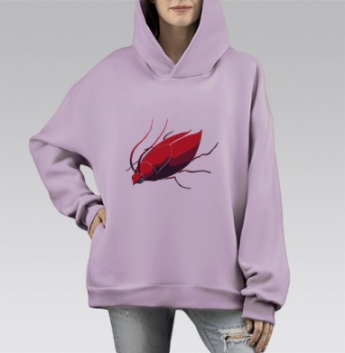 Яркий красный жук в стиле поп-арт на желтом фоне, Hoodie Mono Fiolet, оверсайз, утепленная