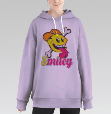 Яркий мультяшный смайлик с дерзким дизайном, Hoodie Long Oversize Fiolet