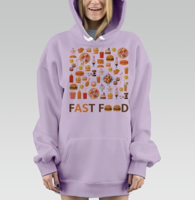 Яркий паттерн еды в стиле flat design, Hoodie Mjhigh Dig Mel, Fiolet, утепленная