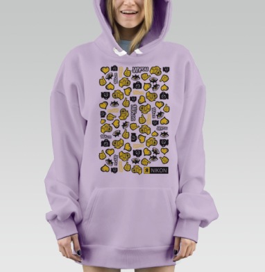 Яркий паттерн Nikon с иконками и позитивом, Hoodie Mjhigh Dig Mel, Fiolet, утепленная