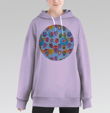 Яркий паттерн с забавными совами на голубом фоне, Hoodie Long Oversize Fiolet