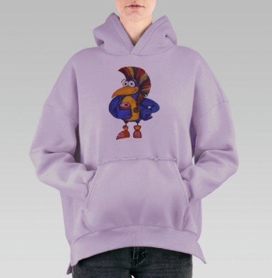 Яркий синий персонаж с ирокезом и косичками, Hoodie Oversize Fiolet, утепленная