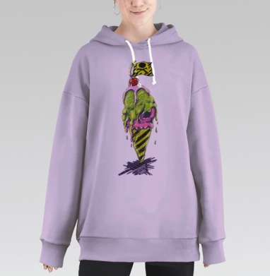 Яркий тающий комикс-мороженое с флагом, Hoodie Long Oversize Fiolet