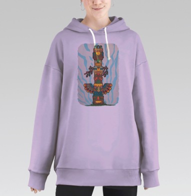 Яркий тотем с орлом в этническом стиле, Hoodie Long Oversize Fiolet