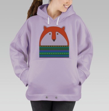 Яркий узор с лисицами в полосках, Hoodie Oversize Fiolet