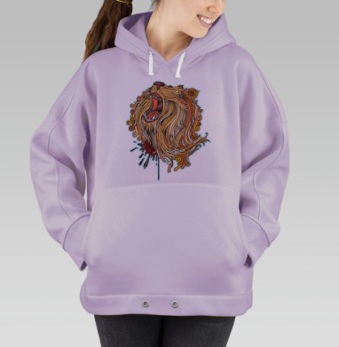 Яркое изображение льва с раненым сердцем, Hoodie Oversize Fiolet