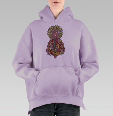 Яркое сюрреалистическое арт-существо в стиле поп-арт, Hoodie Oversize Fiolet, утепленная