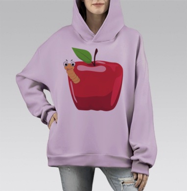 Яркое яблоко с весёлым червячком, Hoodie Mono Fiolet, оверсайз, утепленная