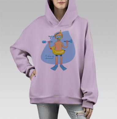 Юмористичная открытка с дайвером-сантехником, Hoodie Mono Fiolet, оверсайз, утепленная