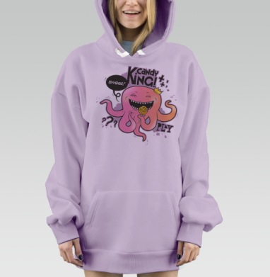 Забавный зубастый осьминог кушает сладость розовый монстр леденец, Hoodie Mjhigh Dig Mel, Fiolet, утепленная