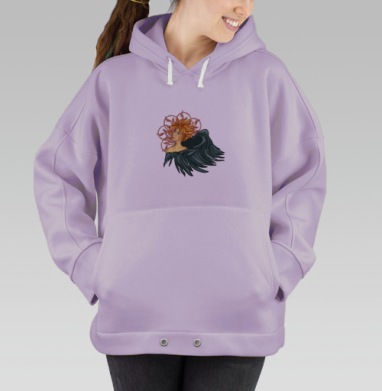 Загадочная фигура с крыльями в мистическом стиле, Hoodie Oversize Fiolet