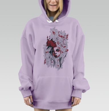 Загадочный женский портрет с красными акцентами, Hoodie Mjhigh Dig Mel, Fiolet, утепленная