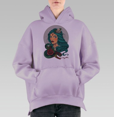 Загадочный портрет с змеёй и черепом, Hoodie Oversize Fiolet, утепленная