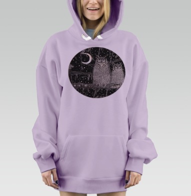 Зимняя сцена с мудрыми совами, Hoodie Mjhigh Dig Mel, Fiolet, утепленная