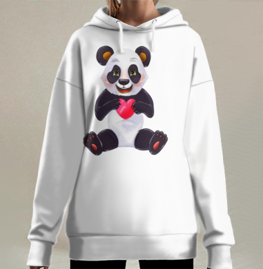 Панда с сердечком без фона, Hoodie Long Oversize 3D