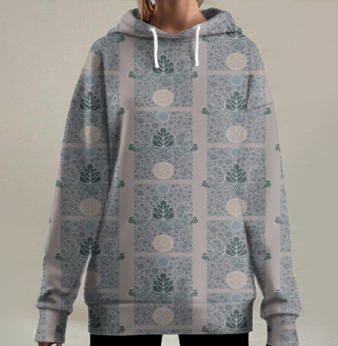 Узор на сером., Hoodie Long Oversize 3D