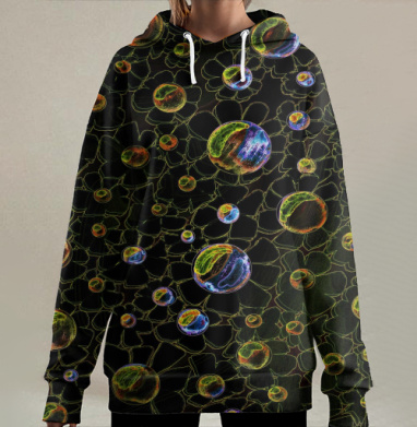 Ромашковая неоновая сеть., Hoodie Long Oversize 3D
