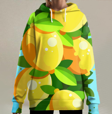 Лимоны арт, Hoodie Long Oversize 3D