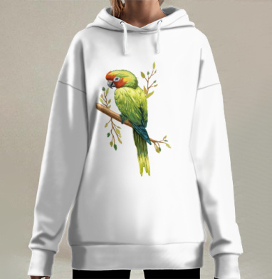 Попугай на ветке, Hoodie Long Oversize 3D